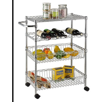 Approved Household Storage Chrome Wire Shelving Trolley (CJ-B1192R)